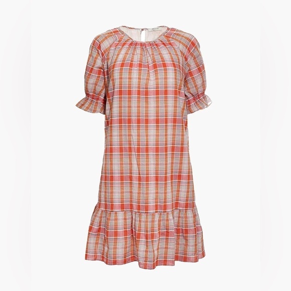Madewell Plaid Ruffle Sleeve Popover Mini Dress - Picture 1 of 10